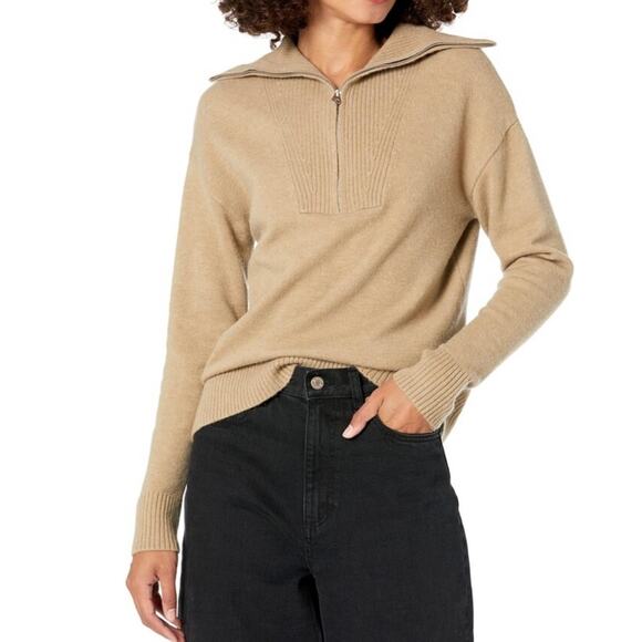 The Drop Sweaters - The Drop Kai Tan Half Zip Sweater Wide Collar Ribbed Trim XS